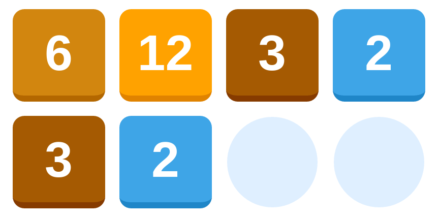 Screenshot of half of the game board, with highest numbered block being 12