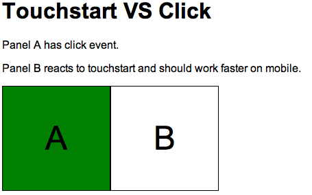touchstart versus click events demo