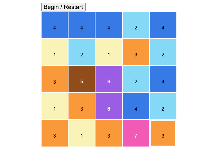 Screenshot of the board in middle stage. Highest numbered block present is 7.